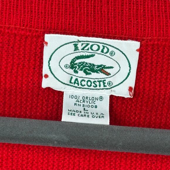 Vintage Izod Lacoste Sweater Mens Large Grandpa Christmas Red Vneck USA *READ* - Picture 5 of 11